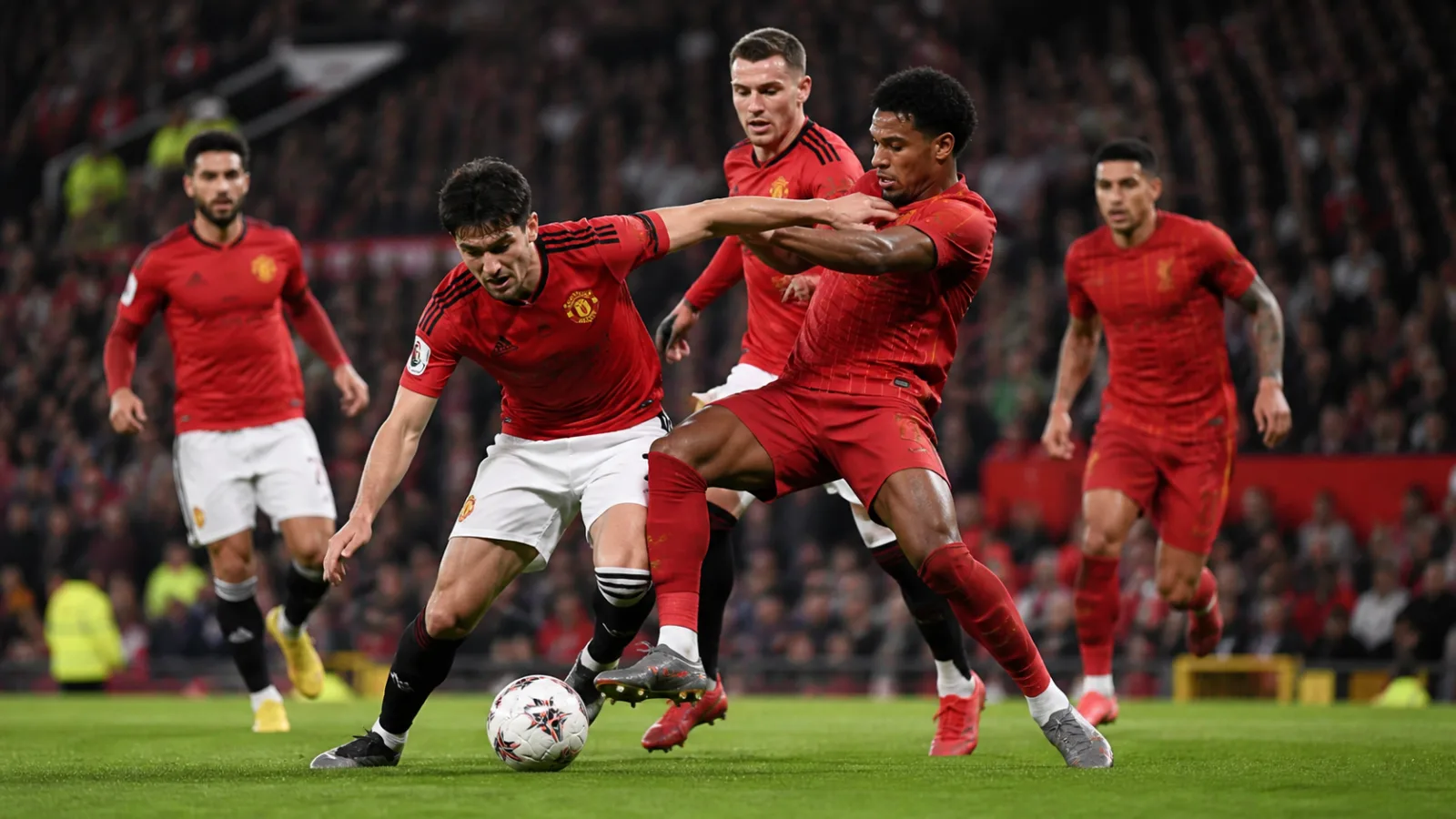 Manchester United Liverpool action intense entre Manchester United FC et Liverpool FC en Premier League