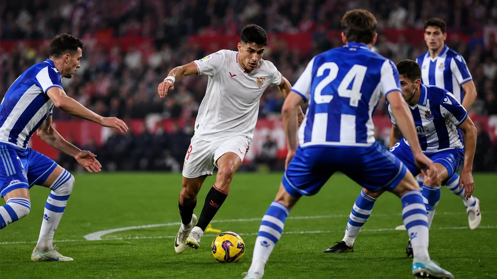 Sevilla Real Sociedad de Fútbol - action de jeu tendue en Liga