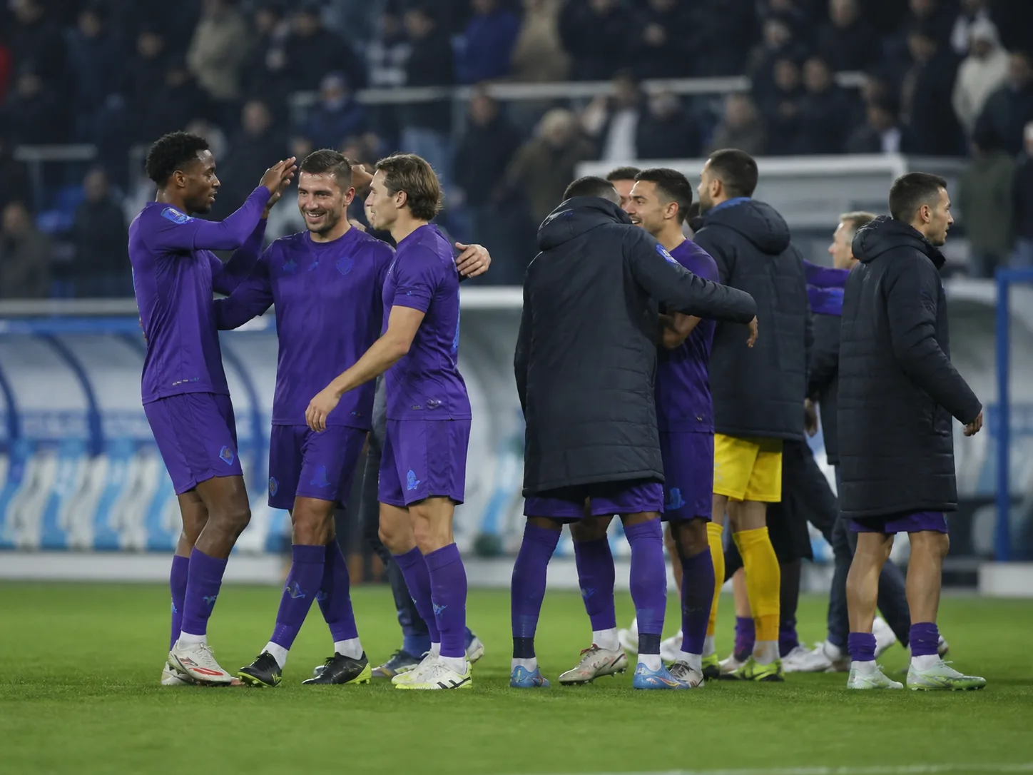 Strasbourg Alsace Toulouse : joueurs toulousains célébrant la victoire en Ligue 1