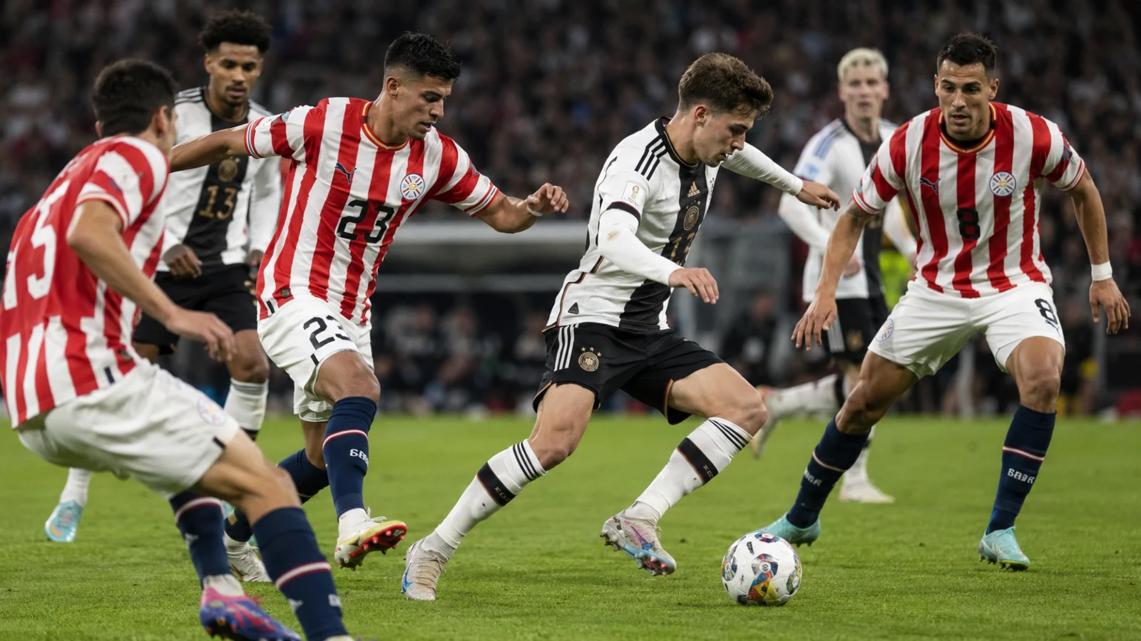 Allemagne Paraguay action de jeu disputée au milieu de terrain