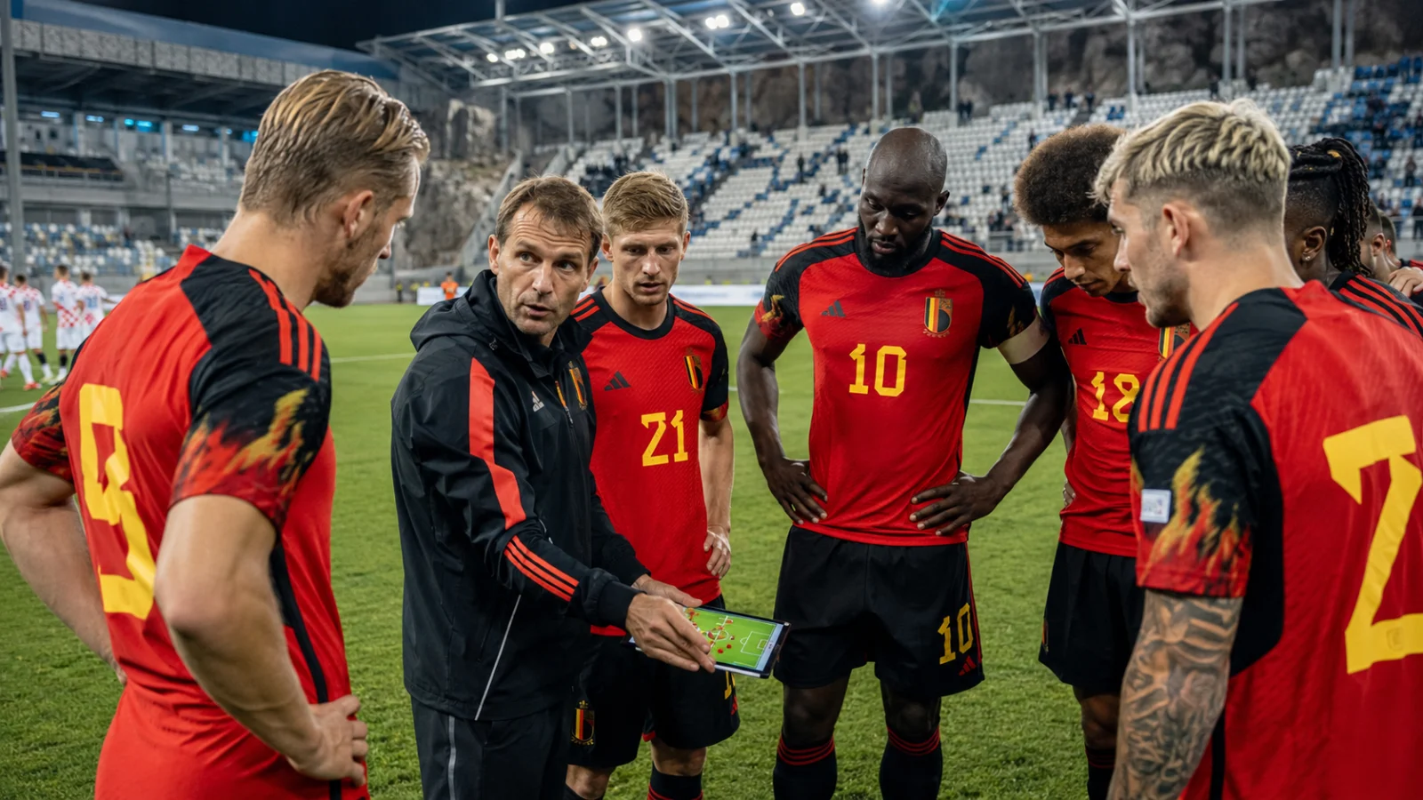 Amical : la Belgique, joueurs belges concentrés pendant le match de préparation contre la Croatie