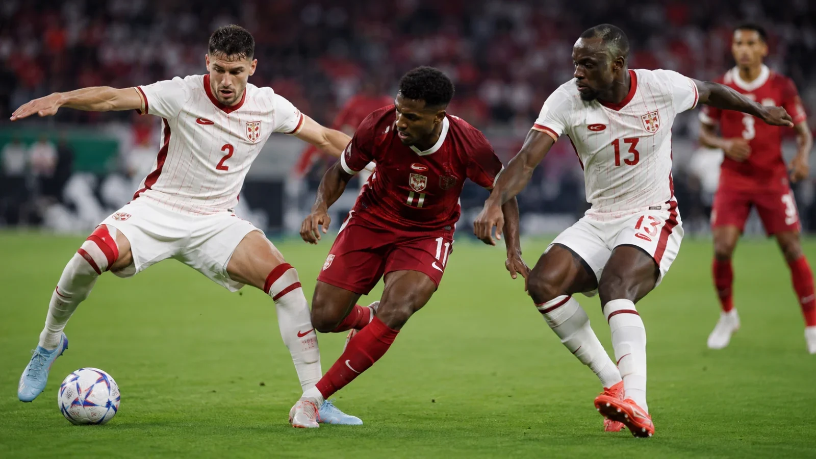Canada Qatar - duel intense au milieu de terrain lors du 6-0