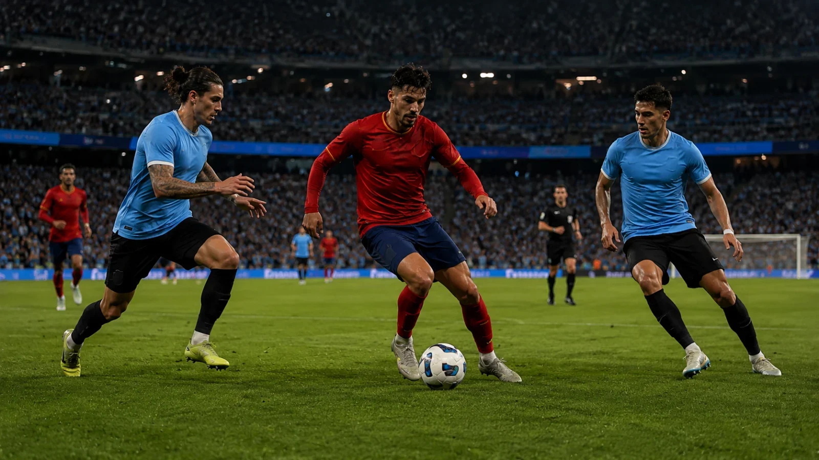 Uruguay Espagne - contrôle espagnol au milieu face au pressing uruguayen