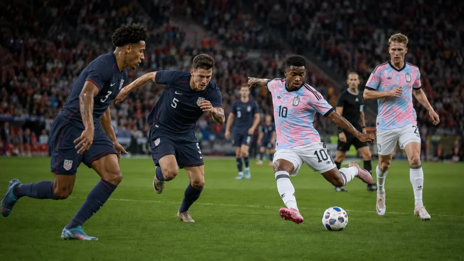 États-Unis Belgique - duel au milieu de terrain entre Américains et Belges