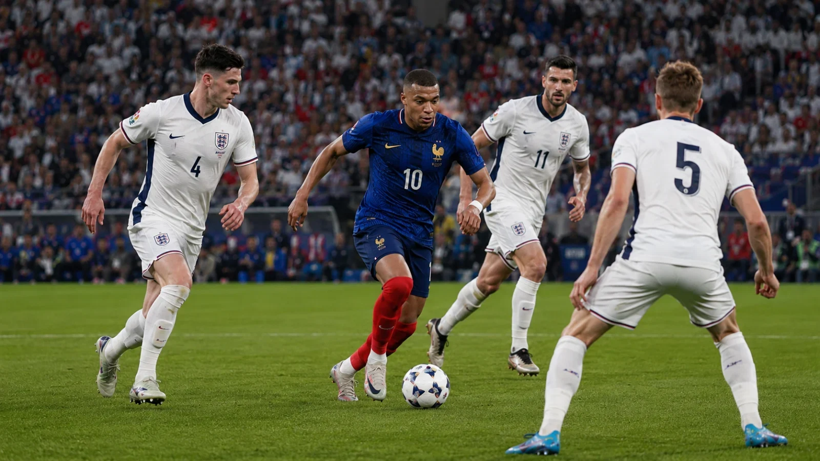 France Angleterre - action de jeu entre la France et l'Angleterre dans un grand stade
