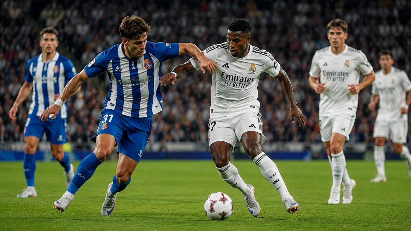 Espanyol Real Madrid duel de joueurs en Liga entre l'Espanyol et le Real Madrid