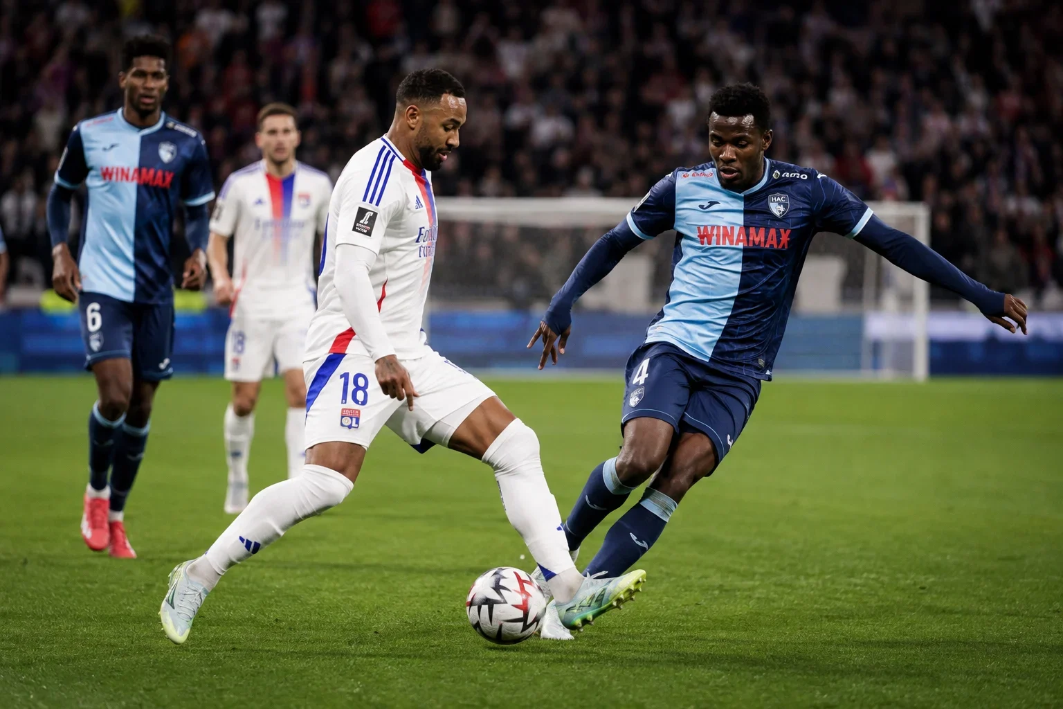 Lyon Le Havre action disputée lors du nul en Ligue 1