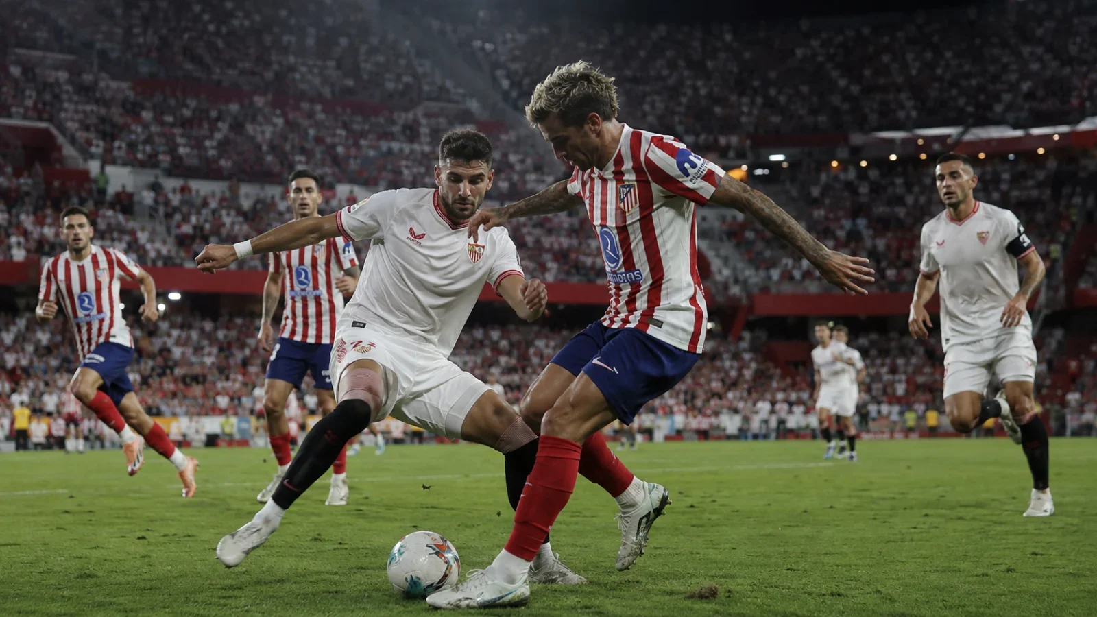 Sevilla Atlético Madrid action de jeu en Liga au Ramón Sánchez-Pizjuán
