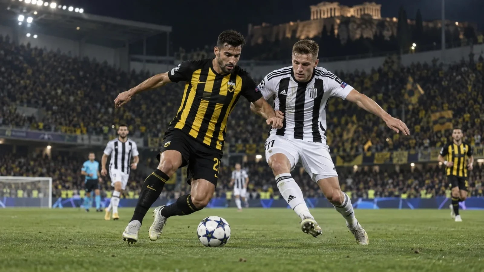 AEK Athens LASK Linz action de jeu en Champions League à Athènes