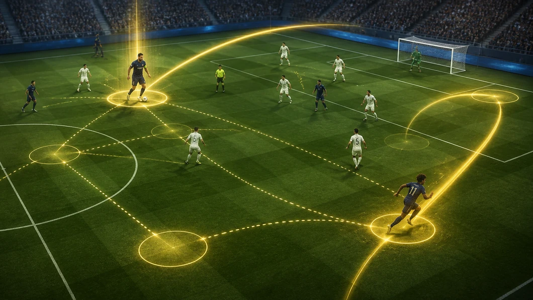 Terrain de football stylisé illustrant la comparaison entre expérience, régularité et précocité