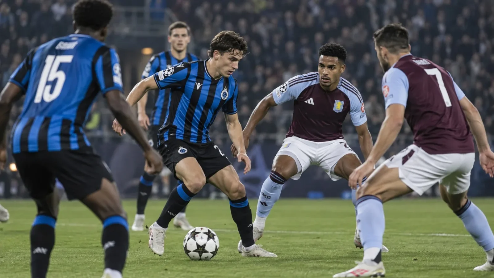 Club Brugge KV Aston Villa duel au milieu de terrain en Champions League