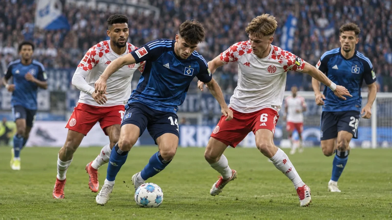 Hamburg Mainz : duel de Bundesliga au milieu du terrain
