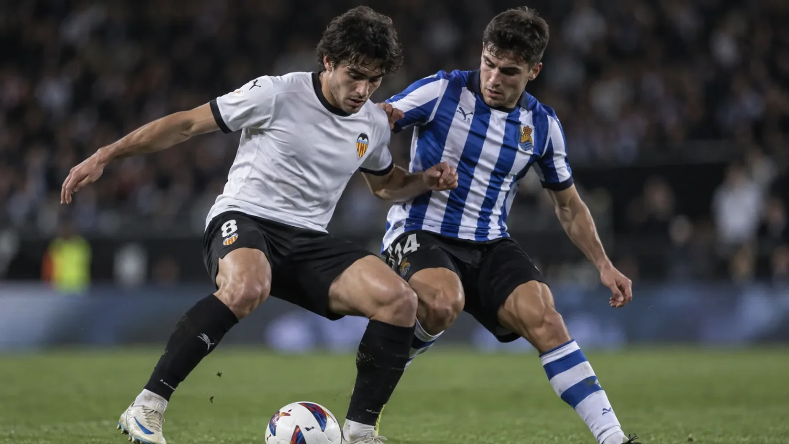 Valencia Real Sociedad de Fútbol : action de jeu entre Valence et la Real Sociedad en Liga