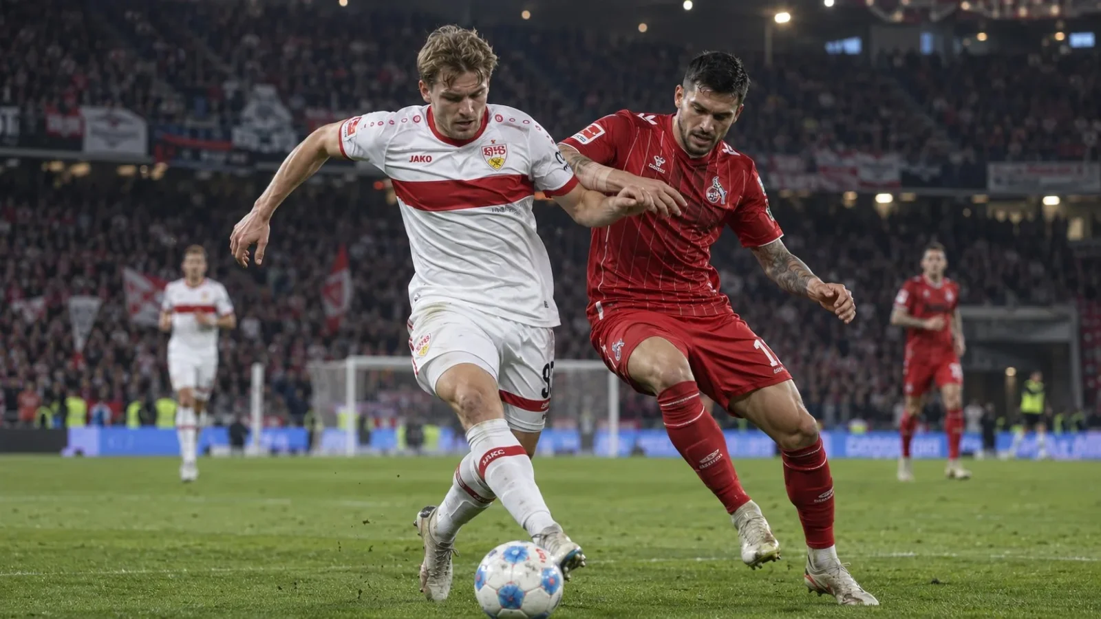 Stuttgart Cologne - duel de Bundesliga entre Stuttgart et Cologne au milieu de terrain