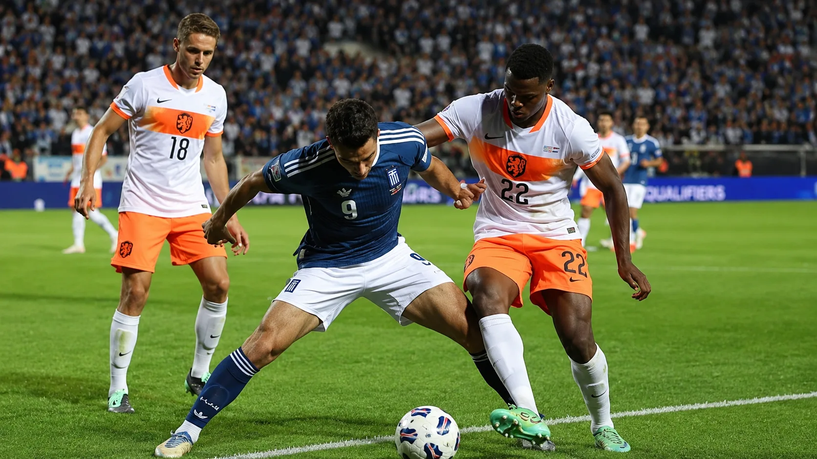 La Grèce célèbre l’un de ses deux buts contre les Pays-Bas en Ligue des Nations 2026